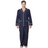 INTIMO Mens Herringbone Long Pajama Set with Piping, Navy, S