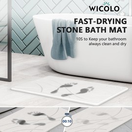 WICOLO Stone Bath Mat, Diatomaceous Earth Shower Mat Non Slip Instantly Removes Water Drying Fast Bathroom Mat Natural Easy to Clean (23.5 * 15inch, Grayish White)