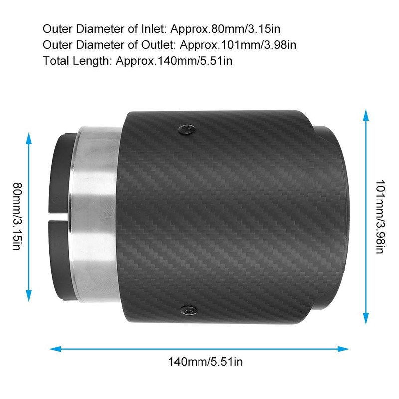 Carbon Fibre 80 mm Inlet 101 mm Outlet Tail Throat