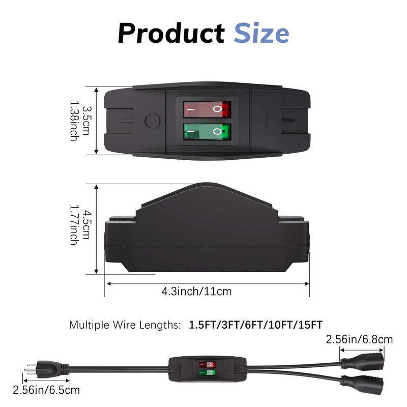 Muelnmey 2-Way 3 Prong Extension Cord with Switch ON/Off, Heavy