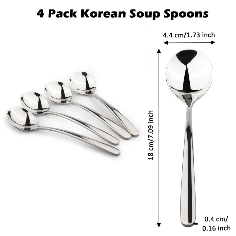 Korean Soup Spoon 18/10 Stainless Steel: Large Round Soup Spoons