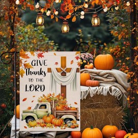 Fall Thanksgiving Garden Flag Maple Leaf Pumpkin Cross Garden Flag 14 x 18 Inch Double Sided Outdoor Decoration for Fall Yard Seasonal Holiday Outdoor Decoration