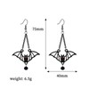 Gothic Bat Dangle Earrings, Black Metal Chain, Red Crystal Eyes,