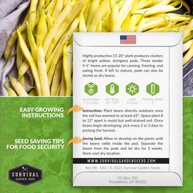 Survival Garden Seeds - Golden Wax Bush Bean Seed for Planting - 2 Packs with Instructions to Plant and Grow Yellow Beans in Your Home Vegetable Garden - Non-GMO Heirloom Variety