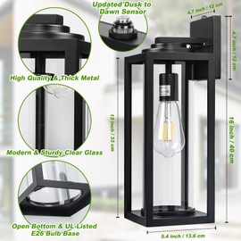 Dusk to Dawn Outdoor Wall Light Fixtures - 2 Packs Exterior Waterproof Outdoor Lighting, Modern Porch Sconces Wall Mounted Lighting, Industrial Anti-Rust Matte Black Outside Lantern for Front Door