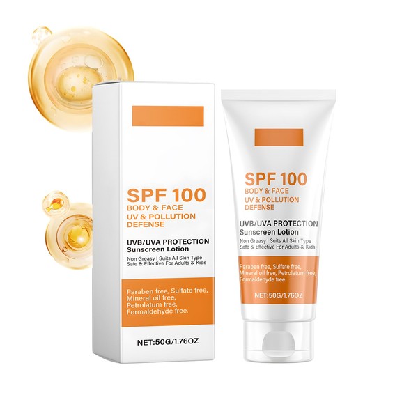 Sonnencreme LSF 100,Sonnenschutzlotion,Anti-Aging und Feuchtigkeitsspendend Sunblock,Beruhigend,Wasserfest,Nicht Fettend,mit UVA/UVB-Schutz,für Gesicht und
