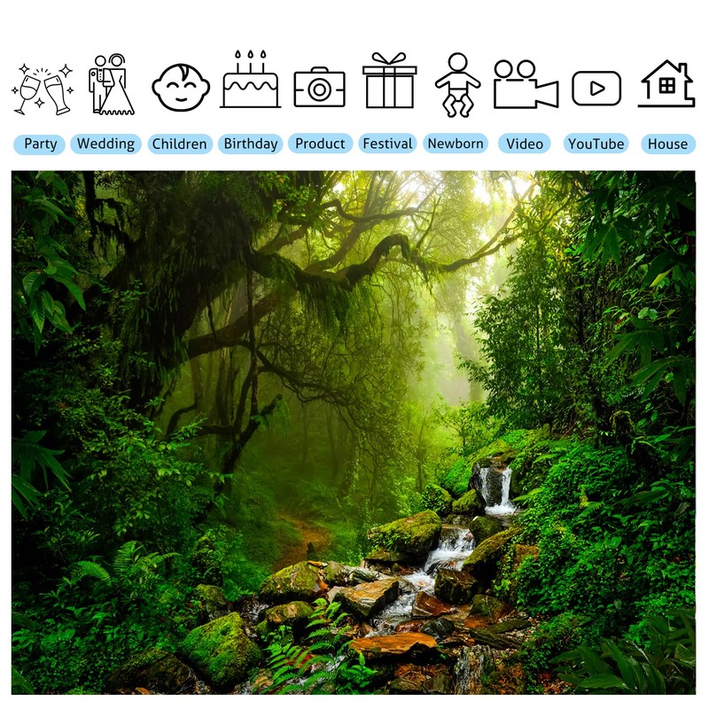 Fmarui Tropical Jungle Backdrop Rain Forest Evergreen Forest Small Waterfall