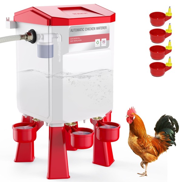 Float-Controlled Automatic Chicken Waterer, Blue Chicken Waterer with 4 Water