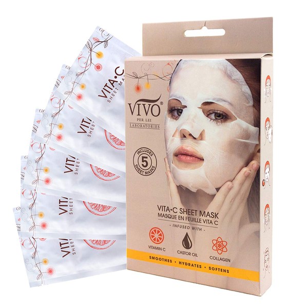 Vivo Per Lei Vitamin C Sheet Mask - Moisturizing Face Mask for Anti Aging - Hydrating Face Mask with Collagen - Vitamin C Mask from (1 Pack)