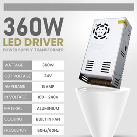 24V 360W 15Amps Universal Regulated switching Power Supply Transformer, Switching AC 110-220V to DC 24V for LED Strip Light, CCTV, Computer Project, 3D Printer