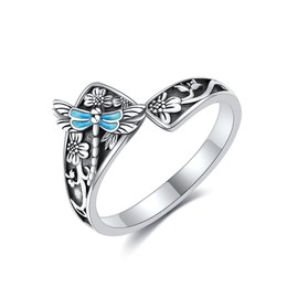 DAYLINLOVE Dragonfly Gifts 925 Sterling Silver Turquoise Dragonfly Spoon Thumb Rings Dragonfly Jewelry Gifts for Women