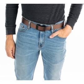 Funky Junque Men's Nylon Ratchet Belt Heavy Duty Athletic Belt with Automatic Slide Buckle Medium Brown Fits Waist Sizes 33"-37"