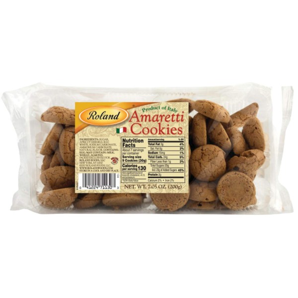 Roland Foods Amaretti Cookies, Specialty Imported Food, 7.05 Ounce Bag (Pack of 5)