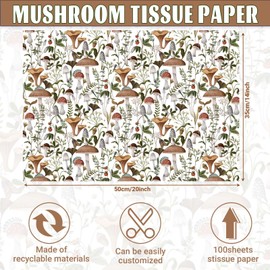 100 Sheets 20 * 14 Inches Mushroom Tissue Paper for Gift Bags White Mushroom Red Berry Botanical DecorativeTissue Paper for Gift Wrapping for Christmas Party Birthday Party Baby Shower DIY Craft