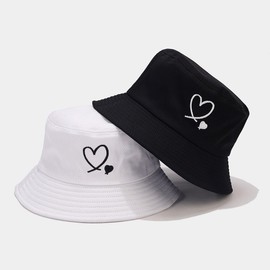 MAZELIKEHOOD Bucket Hat Embroidered Foldable Heart Bucket Hat Cotton Visor Sun Hat for Women Men