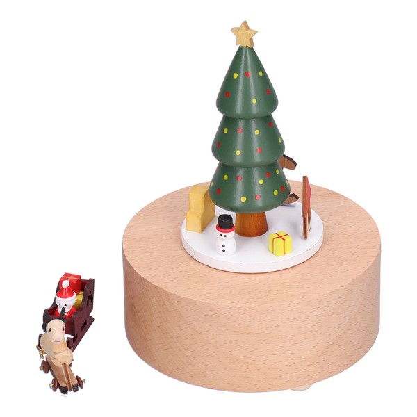 Wooden Music Box Christmas Tree Deer Cart Music Box Classic