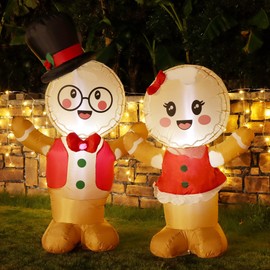 Joliyoou Christmas Inflatable Decoration, 5FT Set of 2 Blowup Welcome Gingerbread Man Couple, Adorable Xmas Inflatable Ginger Bread Man for Winter Holiday Garden Yard Lawn Outdoor Indoor Decor