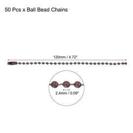 MECCANIXITY Ball Bead Chain Beaded Necklace Chains 5 Inch Adjustable Metal Ball Chains 2.4mm/0.1inch Keychain for Jewelry Making,DIY Craft Projects,Pack of 50(Light Brown)