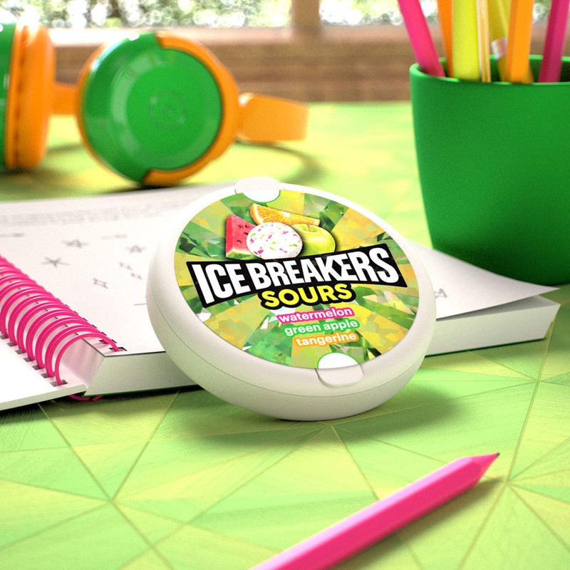ICE BREAKERS Sours Assorted Fruit Flavored Sugar Free Mints Tin,
