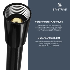 SANTRAS® Premium Shower Hose Black 1.50 m with Flow Limiter - Particularly Flexible Shower Hose Made of Easy Clean Material Made in Germany