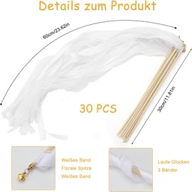 Wedding Wands, 30 Stück Stäbe mit Glocke und Hochzeitsbändern, Zauberstäbe Hochzeit Luftschlangen, Luftschlangen Werden für Hochzeiten Geburtstage Partys Feiertagsfeiern Verwendet