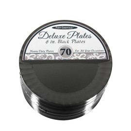 Party Essentials Deluxe Quality Hard Plastic 70 Count Round Party/Dessert Plates, 6-Inch, Black
