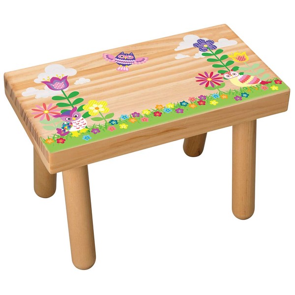 Fox Valley Traders Children’s Wooden Step Stool, Flowers and Owls Design