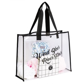 YFFSFDC Pool Bag Plastic Tote Bag Transparent Large Capacity Waterproof Durable Swimming Outdoor, Black