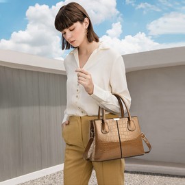 NICOLE & DORIS Top Handle Bags for Women Handbag Fashion Shoulder Bag PU Leather Patent Bag Exquisite Tote Bag for Casual Work Shopping Gold