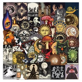 50PCS Mystery Gothic Stickers, Mystery Celestial Horror Sticker Pack for Bumper Bottle Water Bottle Laptop Cell Phone, Vinyl Waterproof Doodle Mythical Decals for Teens Boys and Adults
