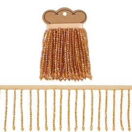 BENECREAT 1 Yard x 3.5 Inch Dark Goldenrod Beaded Fringe Trim, Glass Tassel Fringe Trim Tube Bead Ribbon for Crafts DIY Dress Clothes Decoration