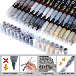NICETY 32 Colours Acrylic Paint Pens - Paint Markers 1-5mm Brush Tip Water Based Acrylic Markers for Rock Painting Stone Wood Ceramic (Grey)