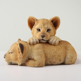 5.13 Inch Loving Lion Cubs Decorative Statue Figurine, Beige and Tan