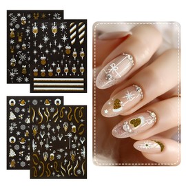 allydrew 5D Embossed Festive Holiday Nail Art Decal Stickers, Self Adhesive Xmas Design (Set of 4), Winter Magic
