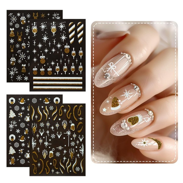allydrew 5D Embossed Festive Holiday Nail Art Decal Stickers, Self