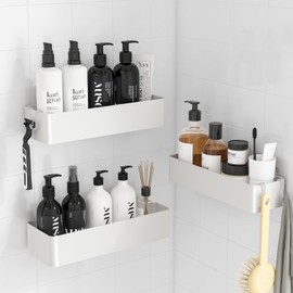 Kitsure Duschablage ohne Bohren - 3 Stück rostfreie Badezimmer Organizer, schnell trocknende Badregal ohne Bohren mit großer Kapazität, langlebige Shampoo Halterung für Duschel, Large, Weiß