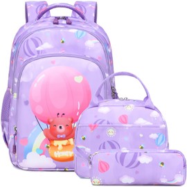 Meisohua Girls School Backpacks for Kids Bookbags 3 in 1 Cartoon Bear Backpack Set for Girls School Bags with Lunch Tote Pencil Bag