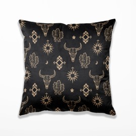 TopXmai Boho Western Bull Longhorn Skull Pillow Cover 18 x 18, with Bohemian Aztec Pillow Cover, Westen Cow Skull Bedroom Decor, Cow Decorations for Home