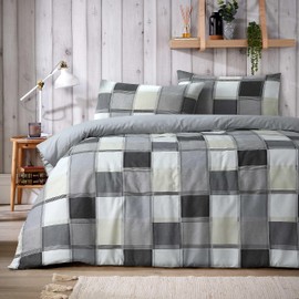 Olivia Rocco Glencoe Check Duvet Cover Set Easy Care Bedding Quilt Covers Polycotton Bed Linen with Pillowcases, King Grey