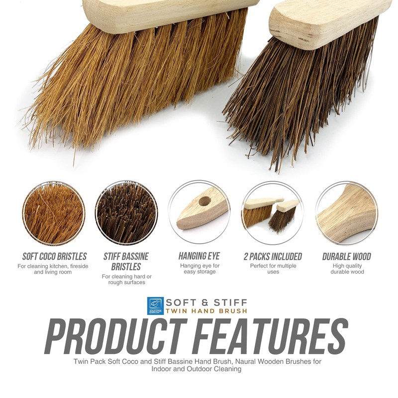 Twin Pack Soft & Stiff Hand Brush Deal Natural Coco