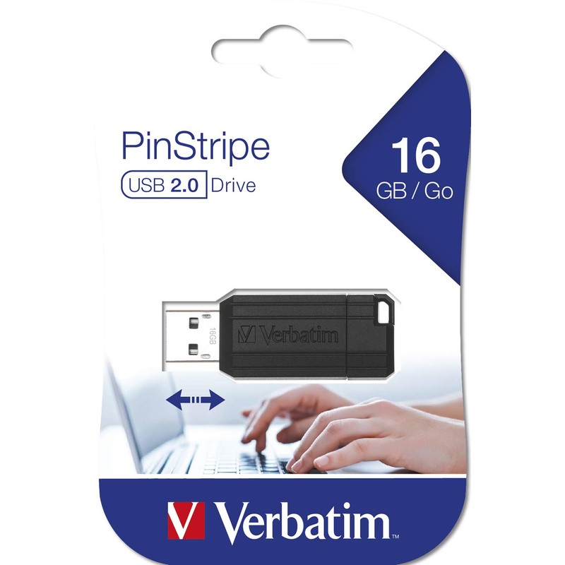 Verbatim Pinstripe 16 GB USB 2.0 Flash Drive, Black 49063