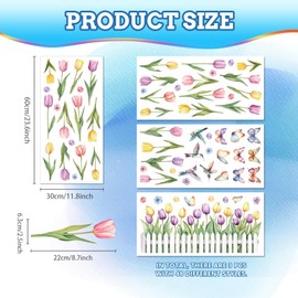 Peacoblue Window Static Clings Stickers Decal 11.8"x23.6", 3 Sheets with 48PCS Tulips and Hummingbird with Butterfly Decorative Removable Window Sticker Cling Home Office Decor for Glass Window Mirror