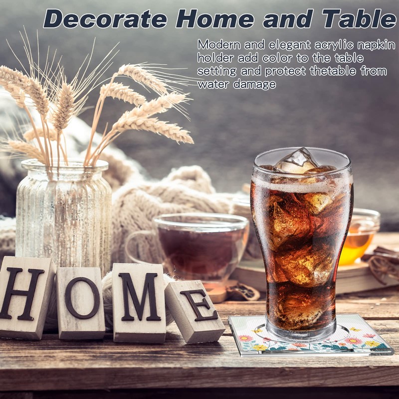 Weecent 8 Pack Acrylic Coasters DIY Cocktail Napkin Holder Clear