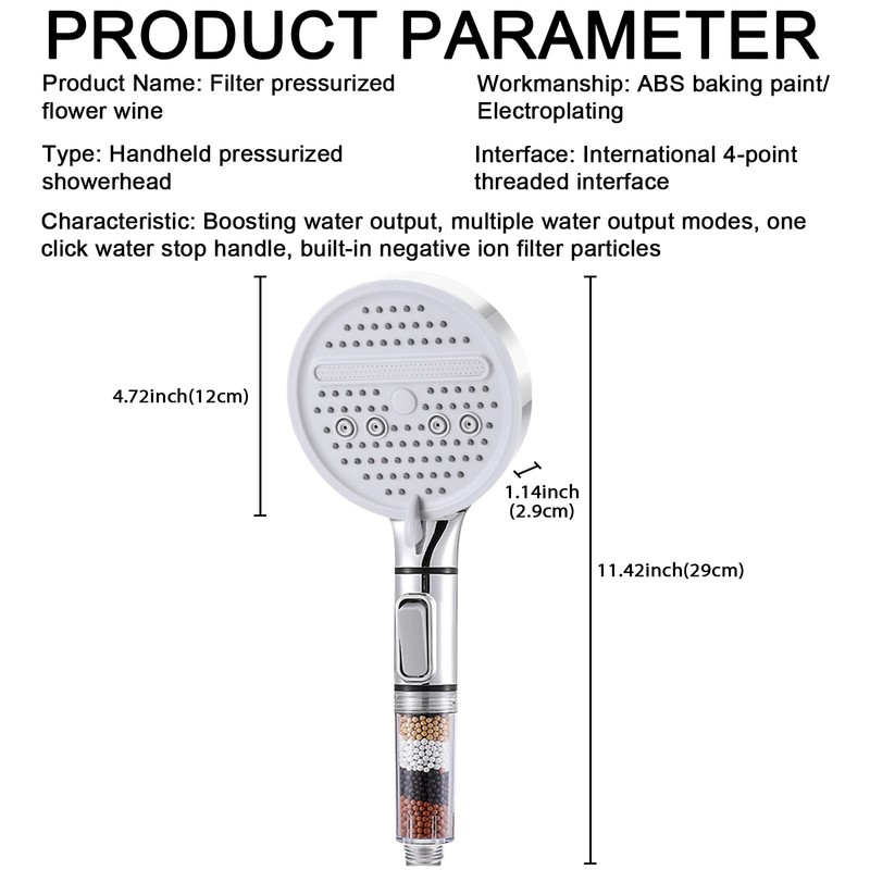 Filter Shower Head, with 3 Modes Water Saving Bathing Powerful
