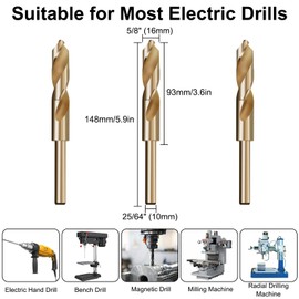 SUNJOYCO 3PCS 5/8" Cobalt Drill Bit Set, M35 HSS Twist Drill Bits for Metal, Stainless Steel, Cast Iron, Plastic, Wood