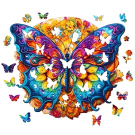 Wooden Puzzle Adult 300 Pieces Mandala Butterfly Wooden Puzzle Adult 40 x 35.8 cm Wooden Puzzle, Irregular Unique Puzzle, Wooden Puzzle Animal Shape, Wooden Puzzle with Wooden Gift Box