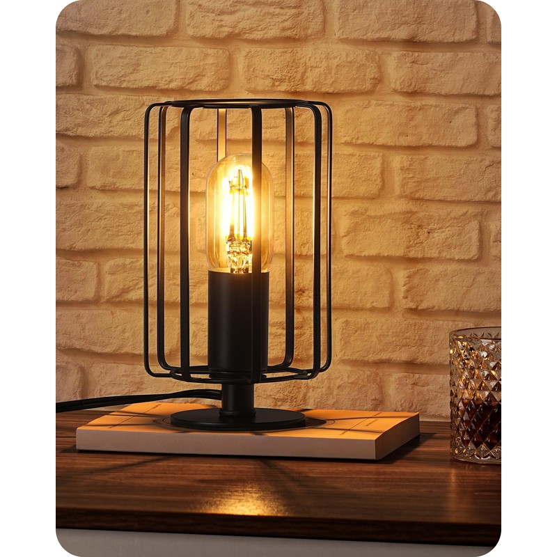 GOEBLESON Industrial Small Table Lamp, Small Bedside Lamp with Dimmable