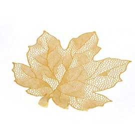 Hosoncovy 4 Pack PVC Placemats Maple Leaf Placemats Waterproof Oilproof Table Placemats Set of 4 Decorative Placemats for Home Table Wedding Party (Gold)