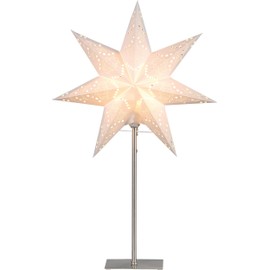 EGLO Table Lamp with Poinsettia, Decorative Star Illuminated Made of Paper with Metal Base, 3D Window Light Star Standing in White with Cable, E14