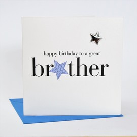 Claire Giles Hearts and Stars Happy Birthday Brother Card, Blue